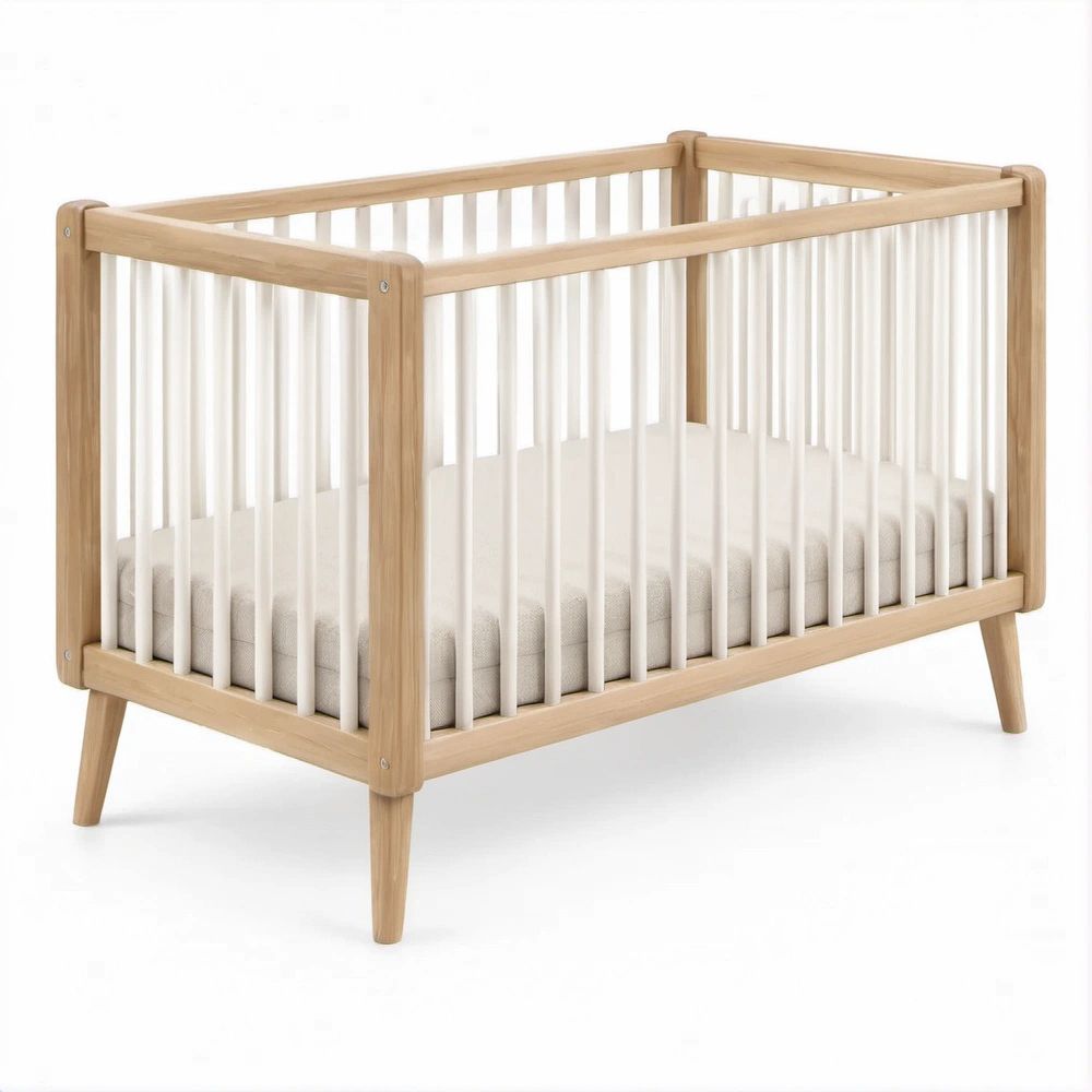 Berço para bebé em madeira maciça de faia natural e branca com colchão 120 x 60 cm