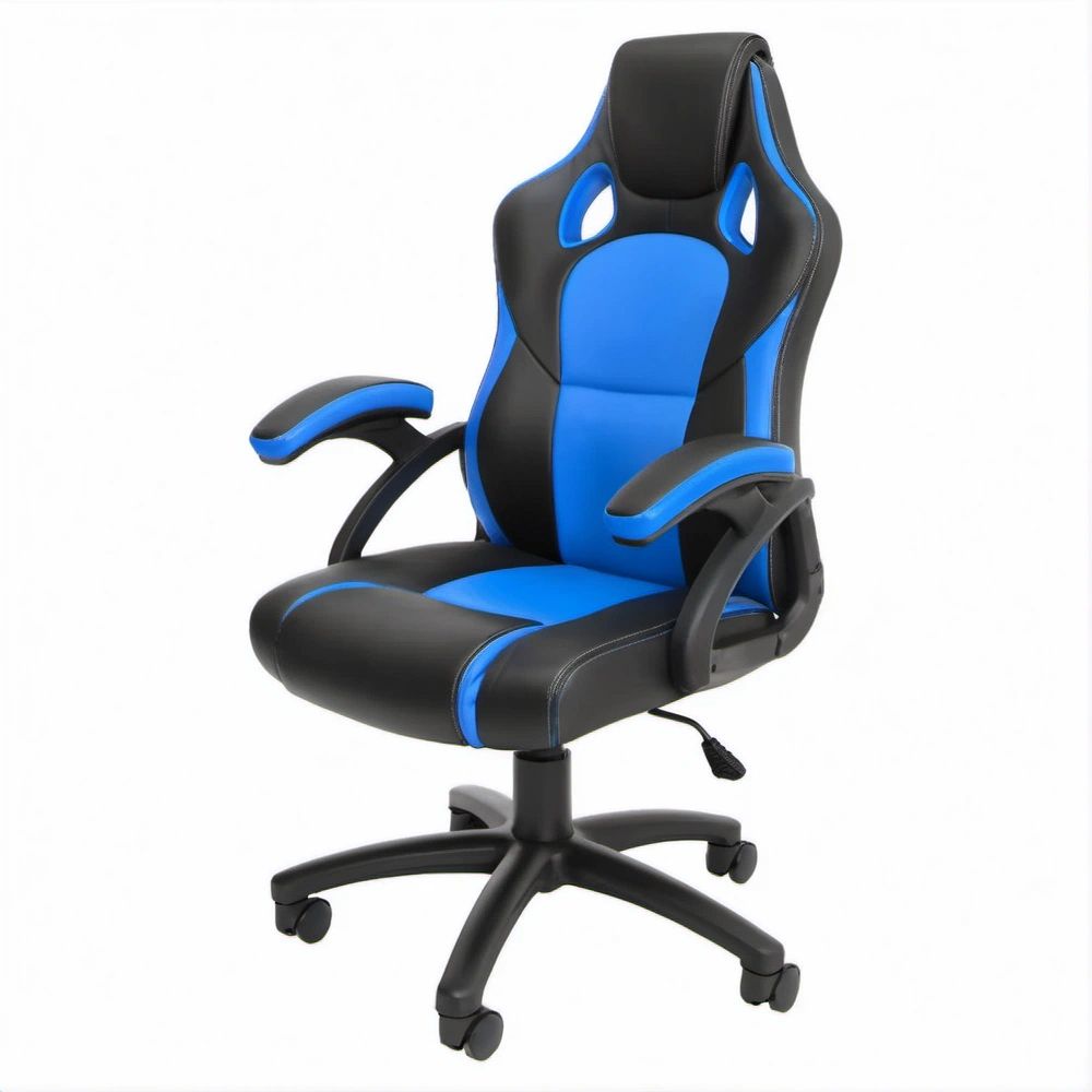 Cadeira Gaming Giratória com Encosto Alto Preta e Azul em Pele Sintética PU 64 x 64 x 112-122 cm