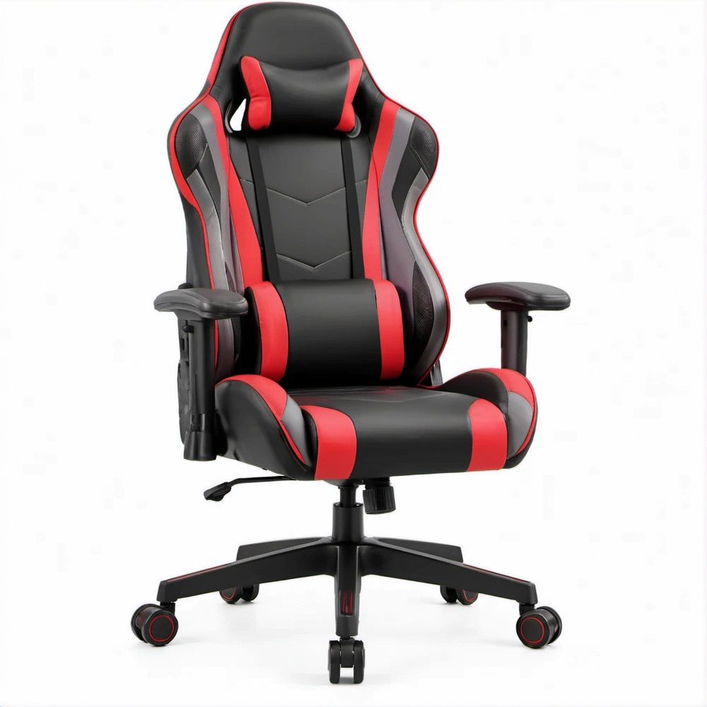 Cadeira Gaming Ergonómica Preta e Vermelha em Pele Sintética, 65 x 65 x 122-132 cm