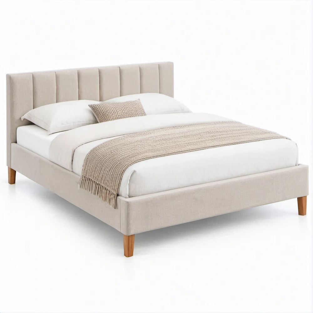 Cama de Casal Estofada Bege, para Colchão 160 x 200 cm