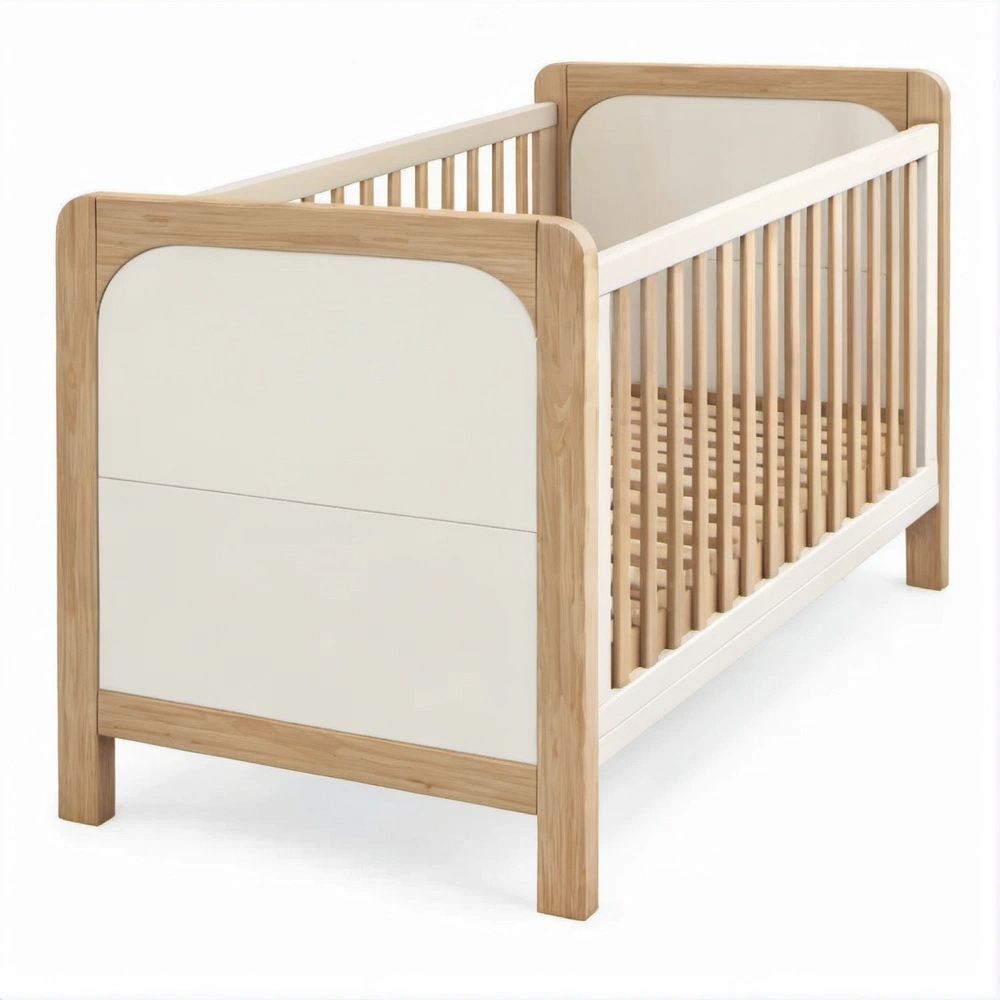 Berço Infantil em Madeira Maciça de Faia 120 x 60 cm Natural e Branco