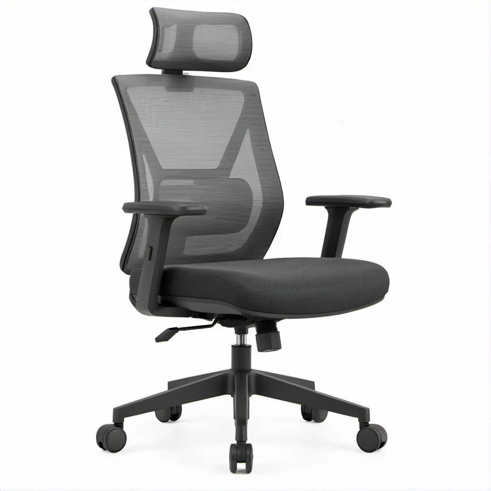 Cadeira de Escritório Ergonómica Preta em Malha com Apoio de Cabeça, 64 x 64 x 118-128 cm
