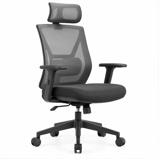 Cadeira de Escritório Ergonómica Preta em Malha com Apoio de Cabeça, 64 x 64 x 118-128 cm