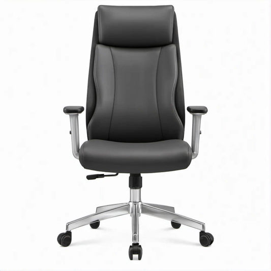 Cadeira de Escritório Ergonómica Preta e Prateada em Pele Sintética PU com Apoio de Cabeça, 66 x 65 x 112-122 cm