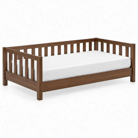 Cama infantil com grades em pinho maciço castanho nogueira 146 x 76 x 60 cm