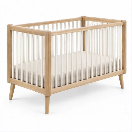 Berço para bebé em madeira maciça de faia natural e branca com colchão 120 x 60 cm