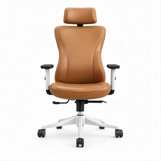 Cadeira de Escritório Ergonómica Giratória em Couro Sintético PU Castanha 67 x 67 x 116-126 cm