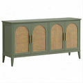 Aparador Verde-Azeitona com 4 Portas em MDF e Vime Natural, 160 x 40 x 80 cm