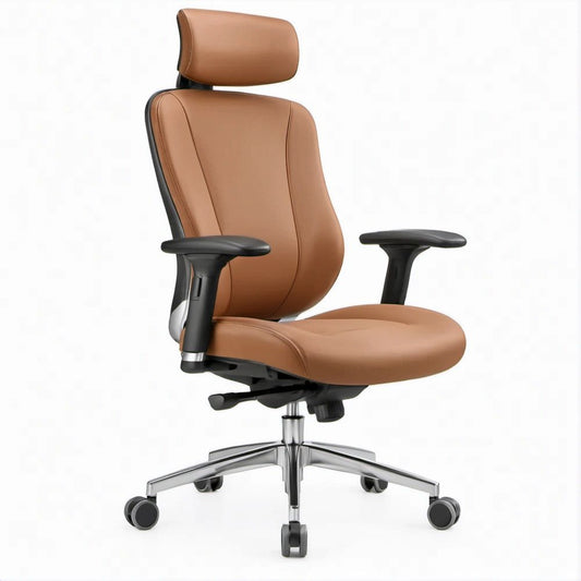 Cadeira de Escritório Ergonómica Castanha e Preta em Pele Sintética PU com Apoio de Cabeça, 68 x 68 x 118-128 cm