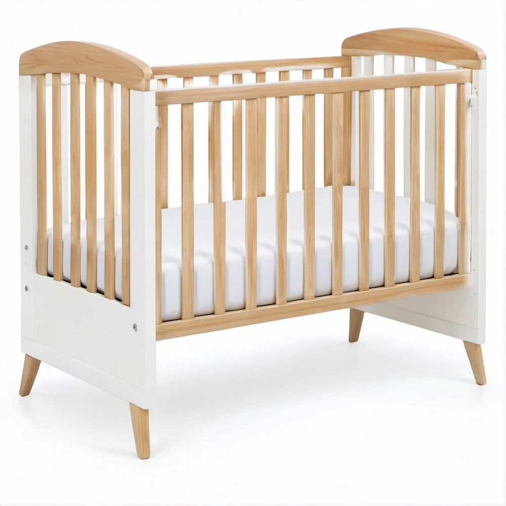 Berço Infantil em Pinho Maciço Branco e Madeira Natural 124 x 65 x 90 cm